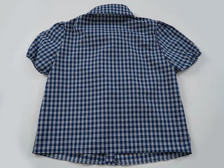 Vintage Puff Shirred Short Sleeve Check Blouse