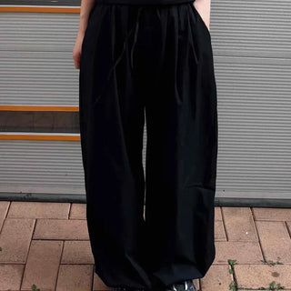 Pintuck Wide Balloon Fit Summer Cotton Pants