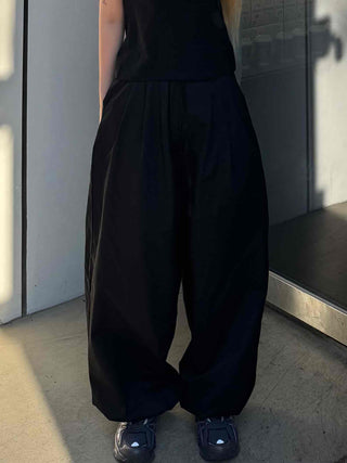 Pintuck Wide Balloon Fit Summer Cotton Pants