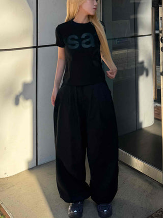 Pintuck Wide Balloon Fit Summer Cotton Pants