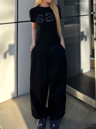 Pintuck Wide Balloon Fit Summer Cotton Pants