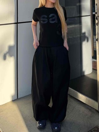 Pintuck Wide Balloon Fit Summer Cotton Pants
