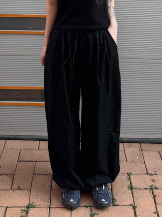 Pintuck Wide Balloon Fit Summer Cotton Pants