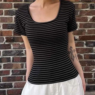 Striped square neck short-sleeve tee