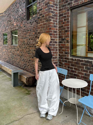 Striped square neck short-sleeve tee