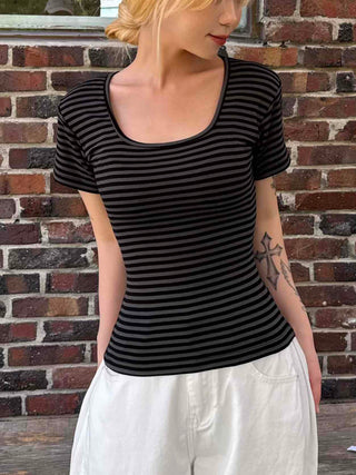 Striped square neck short-sleeve tee