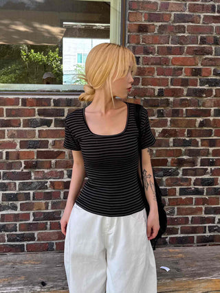 Striped square neck short-sleeve tee
