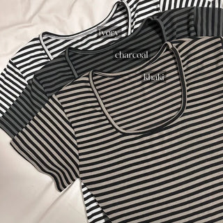 Striped square neck short-sleeve tee