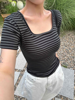 Striped square neck short-sleeve tee