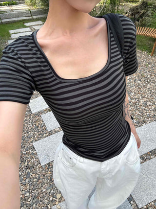 Striped square neck short-sleeve tee