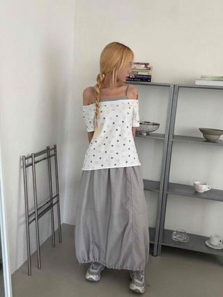 Star Dot Loose Fit Short Sleeve Off-Shoulder