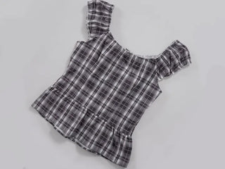 Check Shirred Cap Sleeve Sleeveless Blouse