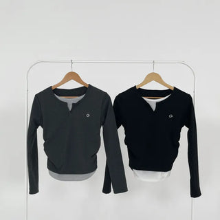 Delo Layered Shirred T-shirt Daily Basic Essential Unique Inner Tee Spring Autumn Winter