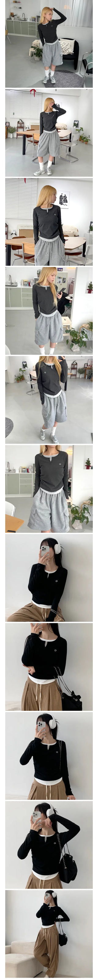 Delo Layered Shirred T-shirt Daily Basic Essential Unique Inner Tee Spring Autumn Winter