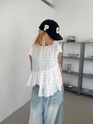 Heart diagonal asymmetrical frill blouse