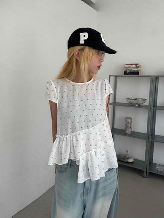 Heart diagonal asymmetrical frill blouse