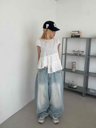 Heart diagonal asymmetrical frill blouse