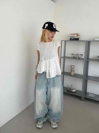 Heart diagonal asymmetrical frill blouse