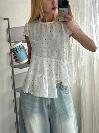Heart diagonal asymmetrical frill blouse