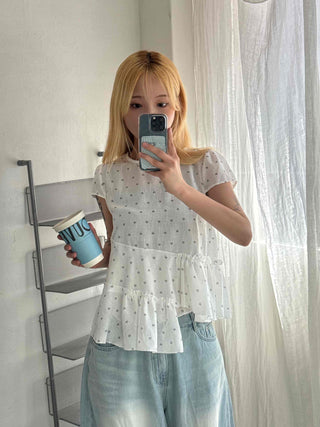Heart diagonal asymmetrical frill blouse