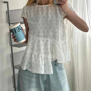 Heart diagonal asymmetrical frill blouse