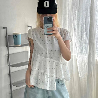 Heart diagonal asymmetrical frill blouse