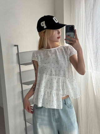 Heart diagonal asymmetrical frill blouse