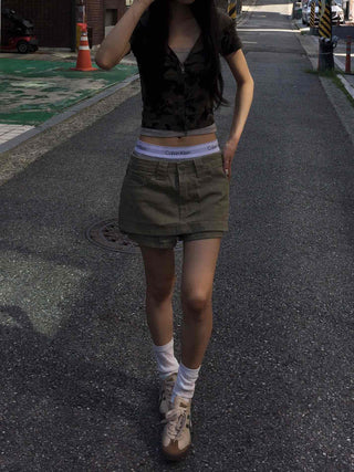 Y2K Two-Way Camo Short Sleeve Zip-Up Hoodie
