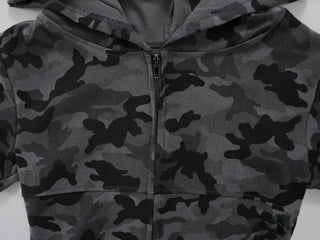 Y2K Two-Way Camo Short Sleeve Zip-Up Hoodie