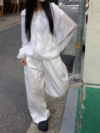 Comfort Balloon Fit Cotton Wide Long Pants