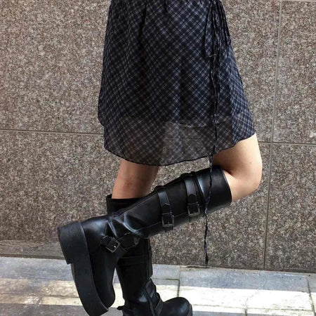 Chiffon Check Ribbon Midi Skirt
