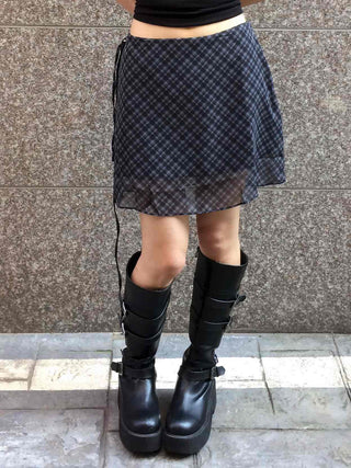 Chiffon Check Ribbon Midi Skirt