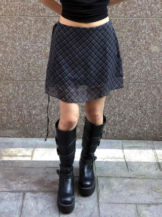 Chiffon Check Ribbon Midi Skirt