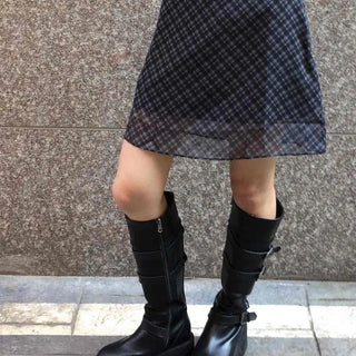Chiffon Check Ribbon Midi Skirt