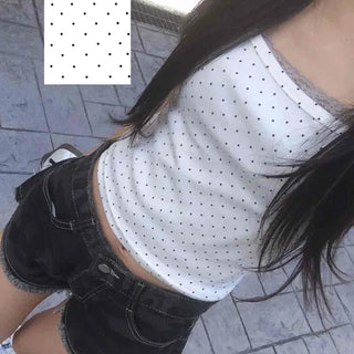Dot Square Neck Stretchy Short Sleeve Tee