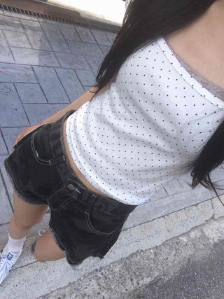 Dot Square Neck Stretchy Short Sleeve Tee