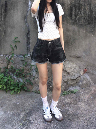 Dot Square Neck Stretchy Short Sleeve Tee