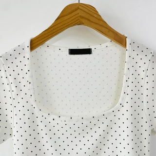 Dot Square Neck Stretchy Short Sleeve Tee