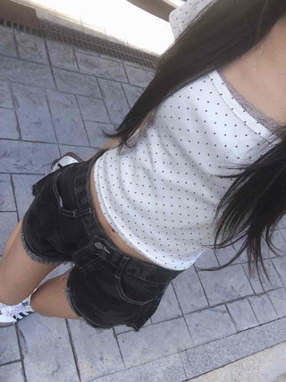 Dot Square Neck Stretchy Short Sleeve Tee