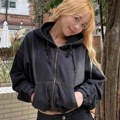 Vintage Over-the-Shoulder Loose-Fit Denim Jacket