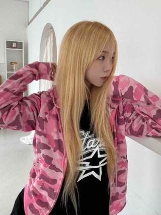 Military Camo Crop Zip-Up Hoodie