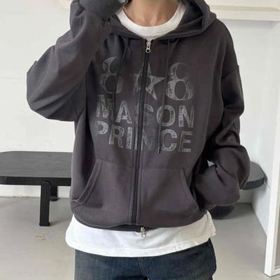Comfort Vintage Lettering Zip-up Hoodie
