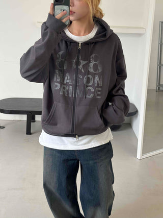 Comfort Vintage Lettering Zip-up Hoodie