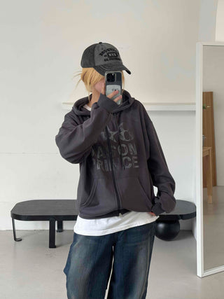 Comfort Vintage Lettering Zip-up Hoodie