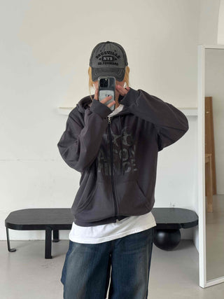 Comfort Vintage Lettering Zip-up Hoodie