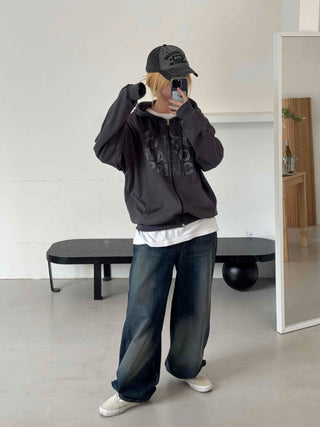 Comfort Vintage Lettering Zip-up Hoodie