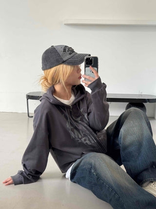 Comfort Vintage Lettering Zip-up Hoodie
