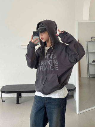 Comfort Vintage Lettering Zip-up Hoodie