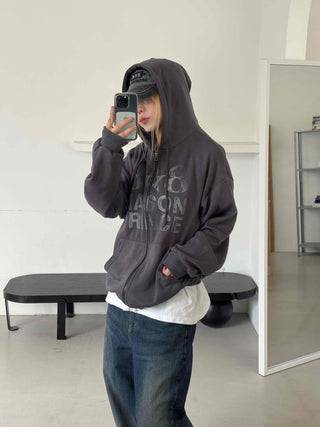Comfort Vintage Lettering Zip-up Hoodie