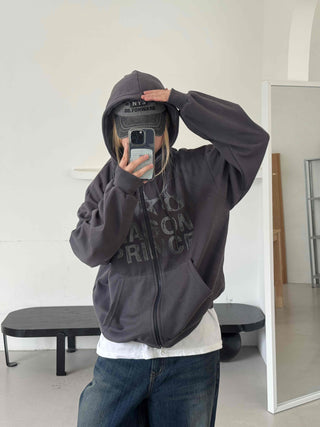 Comfort Vintage Lettering Zip-up Hoodie